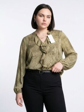 NWT Laura Plus Leopard Print Ruffle Front Blouse - Size 16